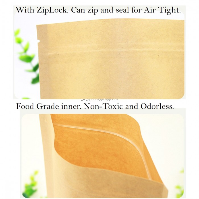 50 pieces Kraft Food Storage Bag with Zip Lock Air Tight Stand Up Pouch